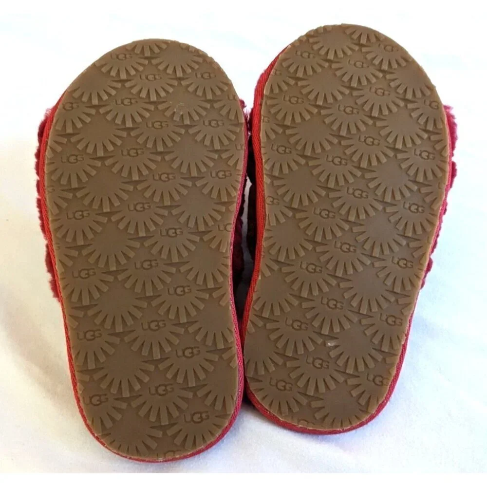 NWOT UGG Kids Fluff Yeah Sling-back Slides Ribbon Red Genuine Shearling
